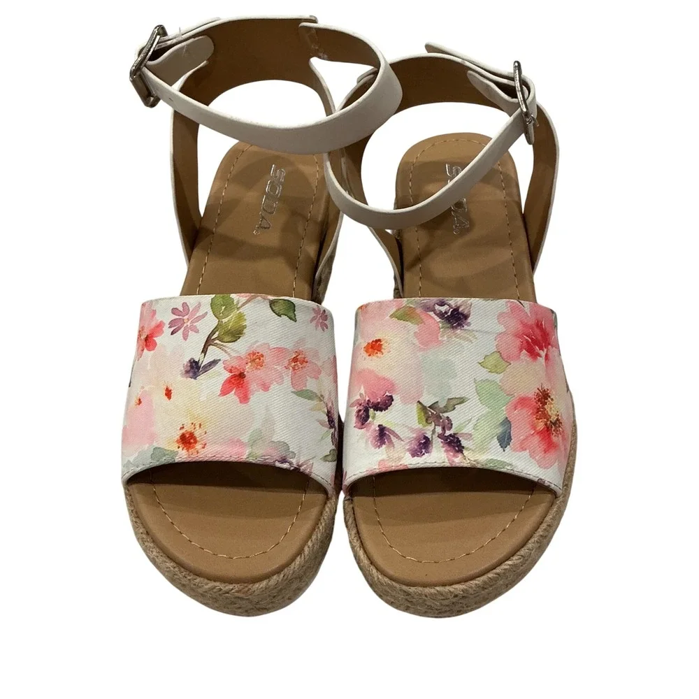 Soda Topic-S Womens Floral Espadrille Platform Wedge Sandals White Multi Size 7M
